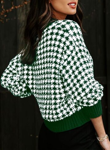 Dokotoo Cardigan Sweaters for Women V Neck Button Down Long Sleeve Plaid Knit Cardigans Sweater Tops in Kuwait