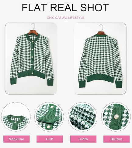 Dokotoo Cardigan Sweaters for Women V Neck Button Down Long Sleeve Plaid Knit Cardigans Sweater Tops in Kuwait