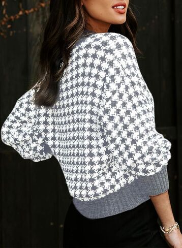Dokotoo Cardigan Sweaters for Women V Neck Button Down Long Sleeve Plaid Knit Cardigans Sweater Tops in Kuwait