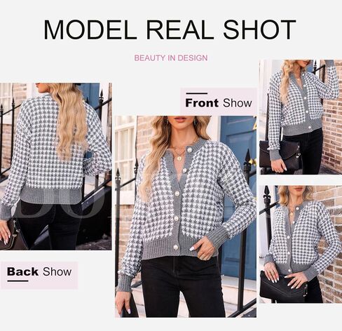 Dokotoo Cardigan Sweaters for Women V Neck Button Down Long Sleeve Plaid Knit Cardigans Sweater Tops in Kuwait