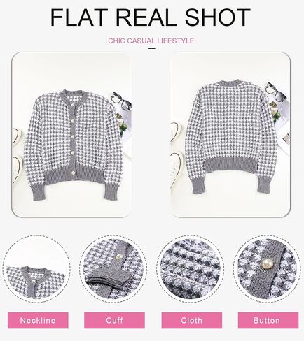 Dokotoo Cardigan Sweaters for Women V Neck Button Down Long Sleeve Plaid Knit Cardigans Sweater Tops in Kuwait