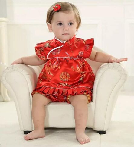 Girls Chinese New Years Traditional Qipao Cheongsam Dress Shorts Outfit Set in Saudi Arabia