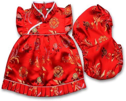 Girls Chinese New Years Traditional Qipao Cheongsam Dress Shorts Outfit Set in Saudi Arabia