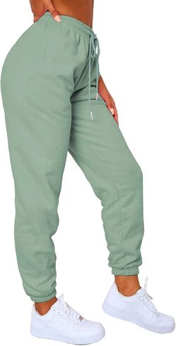 Waitfairy Womens Winter High Waisted Sweatpants Drawstring Jogger Sweat Pants Cinch Bottom Workout Trousers in Kuwait