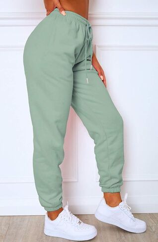 Waitfairy Womens Winter High Waisted Sweatpants Drawstring Jogger Sweat Pants Cinch Bottom Workout Trousers in Kuwait