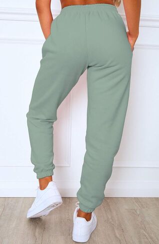 Waitfairy Womens Winter High Waisted Sweatpants Drawstring Jogger Sweat Pants Cinch Bottom Workout Trousers in Kuwait