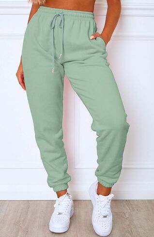 Waitfairy Womens Winter High Waisted Sweatpants Drawstring Jogger Sweat Pants Cinch Bottom Workout Trousers in Kuwait