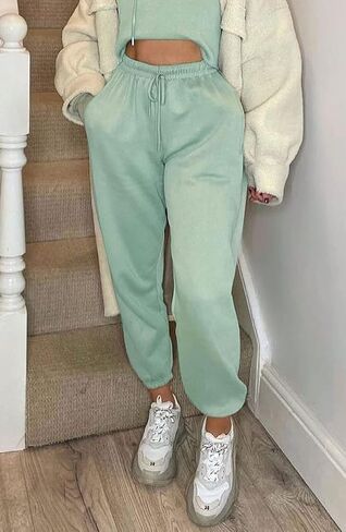 Waitfairy Womens Winter High Waisted Sweatpants Drawstring Jogger Sweat Pants Cinch Bottom Workout Trousers in Kuwait