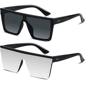 LYZOIT Square Oversized Sunglasses for Women Men Big Flat Top Fashion Shield Large UV Protection Rimless Shades
