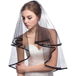 ElieHouse Women's 2 Tiers Ribbon Edge Finger Tip Wedding Bridal Veil E54