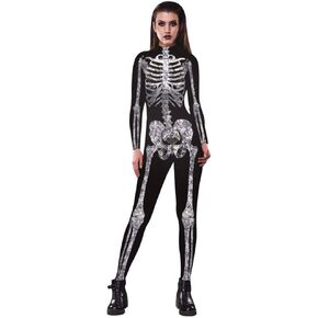 JJEUWE Women's Skeleton Halloween Bodysuit Costume Stretch Skinny Catsuit Jumpsuit