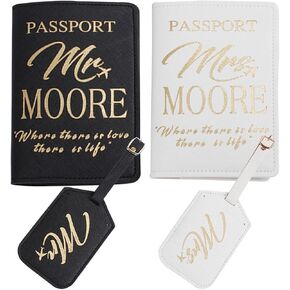 Syiomlis Mr and Mrs Luggage Tags couples passport holder set,Bridal Shower Gifts, honeymoon Engagement Gift, Anniversary, Newlywed, Bride Groom, his and her passport holder (Golden) in Saudi Arabia