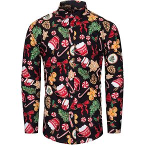 fohemr Mens Christmas Novelty Shirt Ugly Santa Claus Button Down Long Sleeve Funny Holiday Costume Shirts for Party