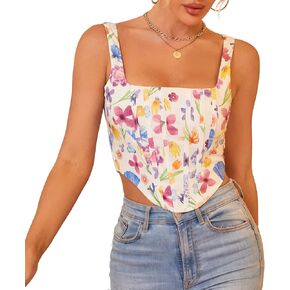 KUTUMAI Women's Summer Floral Corset Crop Top Strap Boned Bustier Cute Zip Back Party Bodyshaper in Saudi Arabia