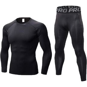 مجموعة سراويل ضاغطة للتمرين للرجال وقمصان طويلة الأكمام للشتاء الدافئ بطبقة أساسية حرارية من الأعلى والأسفل in Kuwait