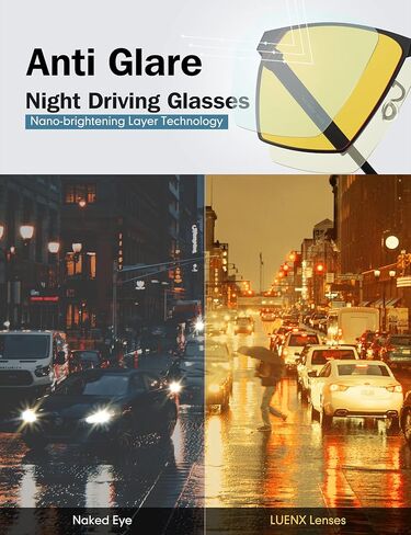 نظارات LUENX للرؤية الليلية، نظارات القيادة الليلية مضادة للوهج HD نايلون عدسة حماية من الأشعة فوق البنفسجية 400 نظارات ليلية للقيادة في الهواء الطلق ورياضة الصيد للجنسين مع حافظة أنيقة in Kuwait