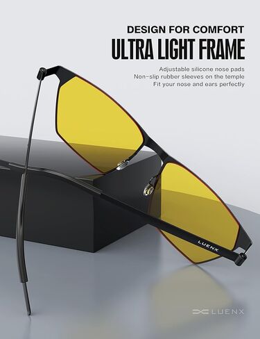 نظارات LUENX للرؤية الليلية، نظارات القيادة الليلية مضادة للوهج HD نايلون عدسة حماية من الأشعة فوق البنفسجية 400 نظارات ليلية للقيادة في الهواء الطلق ورياضة الصيد للجنسين مع حافظة أنيقة in Kuwait