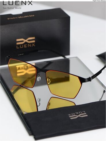 نظارات LUENX للرؤية الليلية، نظارات القيادة الليلية مضادة للوهج HD نايلون عدسة حماية من الأشعة فوق البنفسجية 400 نظارات ليلية للقيادة في الهواء الطلق ورياضة الصيد للجنسين مع حافظة أنيقة in Kuwait