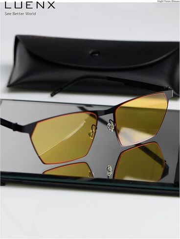 نظارات LUENX للرؤية الليلية، نظارات القيادة الليلية مضادة للوهج HD نايلون عدسة حماية من الأشعة فوق البنفسجية 400 نظارات ليلية للقيادة في الهواء الطلق ورياضة الصيد للجنسين مع حافظة أنيقة in Kuwait