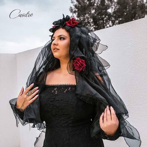 CASDRE Black Veil Skull Headband Day of the Dead Veil LED Hair Hoop Rose Flower Headpiece Light up Halloween Hair Accessories for Women and Girls in Saudi Arabia