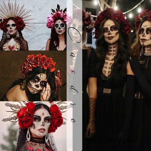 CASDRE Black Veil Skull Headband Day of the Dead Veil LED Hair Hoop Rose Flower Headpiece Light up Halloween Hair Accessories for Women and Girls in Saudi Arabia