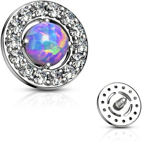 7 mm Paved CZ and Opal Center Internally Threaded Dermal Anchor Tops 14G - Opal Purple Brass,Purple in Saudi Arabia