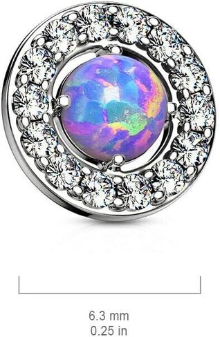 7 mm Paved CZ and Opal Center Internally Threaded Dermal Anchor Tops 14G - Opal Purple Brass,Purple in Saudi Arabia