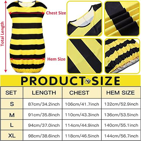 Matiniy Bee Costume Set for Women,Bee Bopper Headband,Arm Warmers,Knee Tights,Bee wings,Bee Dress for Halloween Cosplay in Saudi Arabia