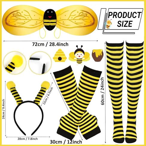 Matiniy Bee Costume Set for Women,Bee Bopper Headband,Arm Warmers,Knee Tights,Bee wings,Bee Dress for Halloween Cosplay in Saudi Arabia