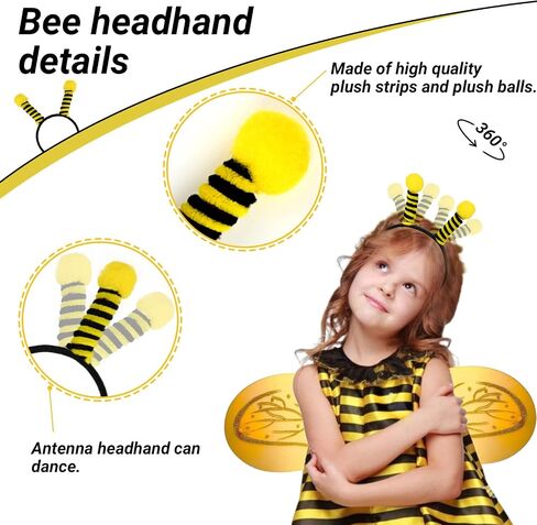 Matiniy Bee Costume Set for Women,Bee Bopper Headband,Arm Warmers,Knee Tights,Bee wings,Bee Dress for Halloween Cosplay in Saudi Arabia