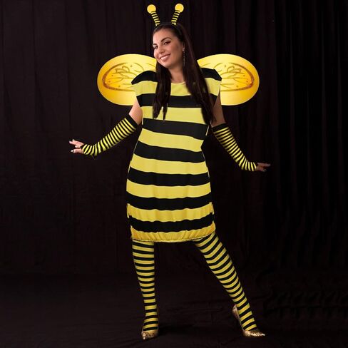 Matiniy Bee Costume Set for Women,Bee Bopper Headband,Arm Warmers,Knee Tights,Bee wings,Bee Dress for Halloween Cosplay in Saudi Arabia