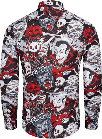 fohemr Mens Funny Halloween Shirt Ugly Pumpkin Long Sleeve Casual Button Down Shirts Adult Costume for Party in Kuwait