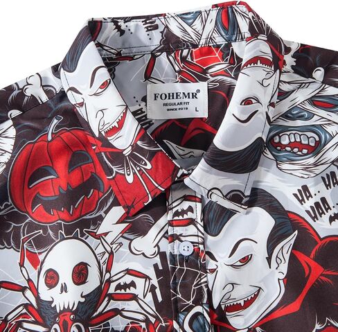 fohemr Mens Funny Halloween Shirt Ugly Pumpkin Long Sleeve Casual Button Down Shirts Adult Costume for Party in Kuwait