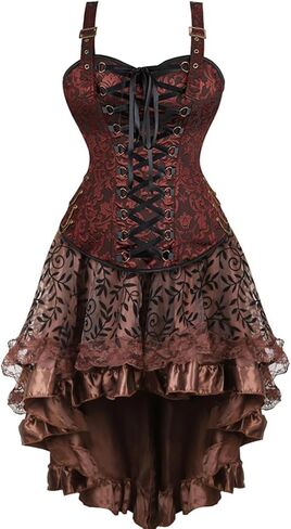 Frawirshau Steampunk مشد فساتين للنساء البخار الشرير القوطية كورسيه فوقي للنساء وتنورة مجموعة أزياء الهالوين in Kuwait