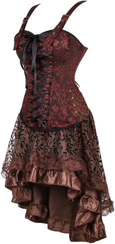 Frawirshau Steampunk مشد فساتين للنساء البخار الشرير القوطية كورسيه فوقي للنساء وتنورة مجموعة أزياء الهالوين in Kuwait