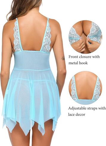 Avidlove Lingerie for Women Lace Babydoll V Neck Nightgown Full Slips Nightwear Strap Chemise Front Clousure Nightdress in Saudi Arabia