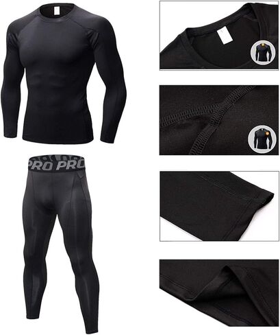 LANBAOSI Mens Workout Compression Set Pants and Long Sleeve Shirts Winter Warm Thermal Baselayer Top & Bottom in Kuwait