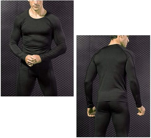 LANBAOSI Mens Workout Compression Set Pants and Long Sleeve Shirts Winter Warm Thermal Baselayer Top & Bottom in Kuwait