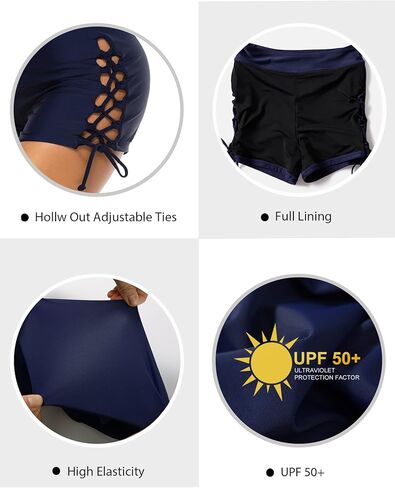 Lecieldusoir Women's Swim Shorts High Waisted Bathing Suit Bottoms Adjustable Tie Swimwear Boy Short Swimsuit Board Shorts in Kuwait