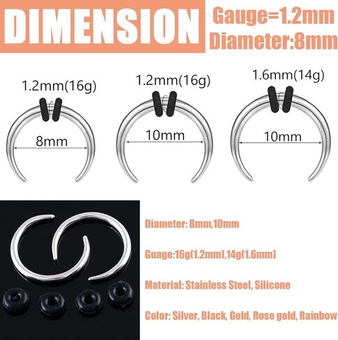 ZS 9Pcs 14G 16G Pincher Tapers Septum Rings, Stainless Steel Buffalo Horseshoe Stretcher Expander Piercing for Stretching Pierced Nose Ear Gauge in Saudi Arabia
