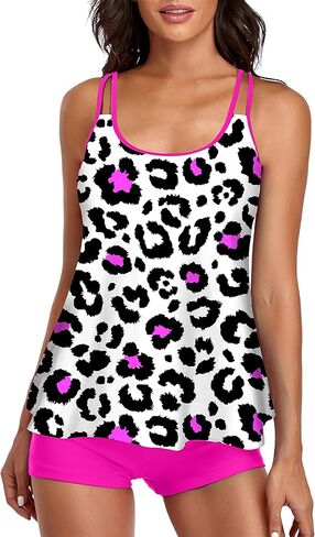 UNIQWETO Tummy Control Tankini Swimsuits for Women's 2 Piece Bikini Bathing Suits Long Tank Top with Boyshorts in Kuwait