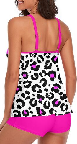 UNIQWETO Tummy Control Tankini Swimsuits for Women's 2 Piece Bikini Bathing Suits Long Tank Top with Boyshorts in Kuwait