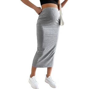 SHENHE Women's Maternity Skirt Adjustable Rib Knit High Waist Split Pencil Long Skirt in Kuwait