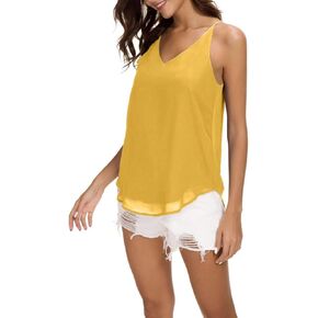 Evera B Women's Camisole V Neck Chiffon Tank Top Cami w/Adjustable Straps | Basic Sleeveless Top, Casual & Dressy Shirt