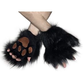 زي QinRuan Wolf Paw التنكري للبالغين، زوج واحد من قفازات القطيفة التنكري لمخلب الدب