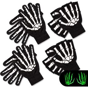 Whaline 4 أزواج من قفازات الهيكل العظمي البيضاء، قفازات عظمة الهالوين للبالغين، تتوهج في الظلام، قفازات محبوكة للجنسين، إصبع كامل ونصف إصبع، للحفلات التنكرية، الكوسبلاي، ركوب الدراجات، الجري، أسود in Kuwait