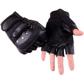 Coolwife Steampunk Gothic Gloves Mens Vintage Geuuine Leather Captain Fingerless Mittens