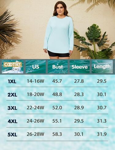 قمصان نسائية مقاس كبير للشمس من COOTRY بعامل حماية من الأشعة فوق البنفسجية 50+ حماية من الأشعة فوق البنفسجية وأكمام طويلة وواقي من الطفح الجلدي سريع الجفاف للتمرين والمشي لمسافات طويلة وصيد الأسماك قميص السباحة in Kuwait