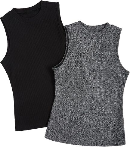 Floerns Women's 2 Piece Sleeveless Rib Knit Round Neck Camisole Tank Top in Kuwait