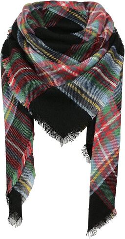 Trendy Women's Cozy Warm Winter Fall Blanket Scarf Stylish Soft Chunky Checked Giant Scarves Shawl Cape in Kuwait